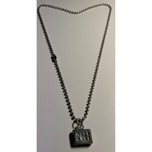 MUST KNIT! Hand Stamped Square Pendant Ball Chain Necklace Pewter Gift